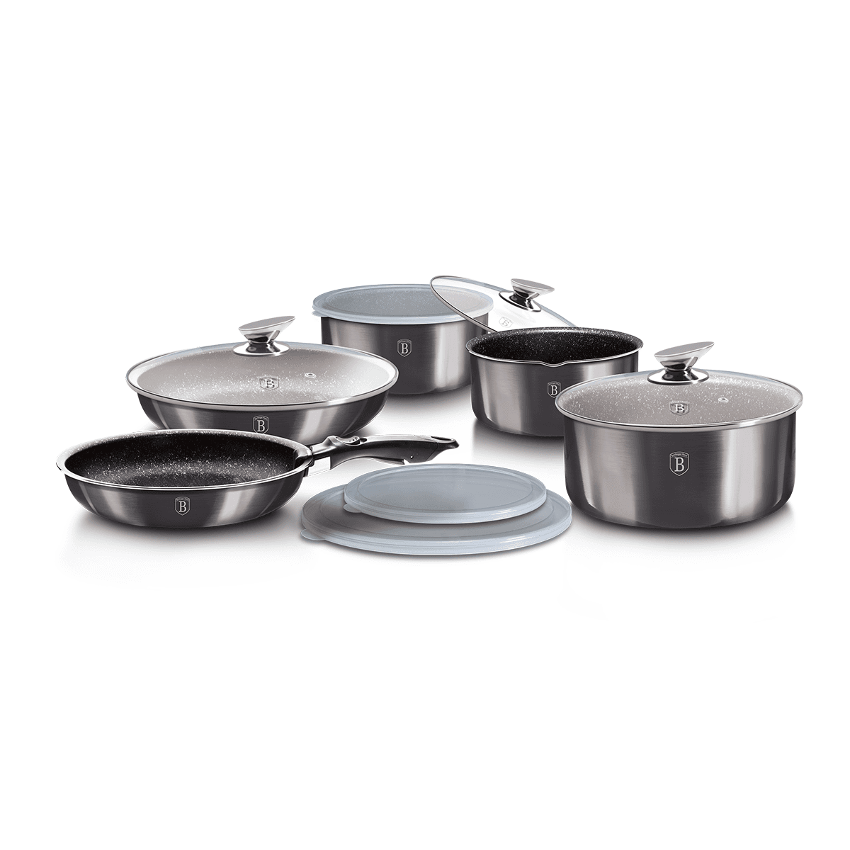 طقم اواني مطبخ 12 قطعة المنيوم صناعة المجر رمادي بيرلينجر هاوس Berlinger Haus 12 Pieces Cookware Set Metallic Line Carbon Pro Collection Forged