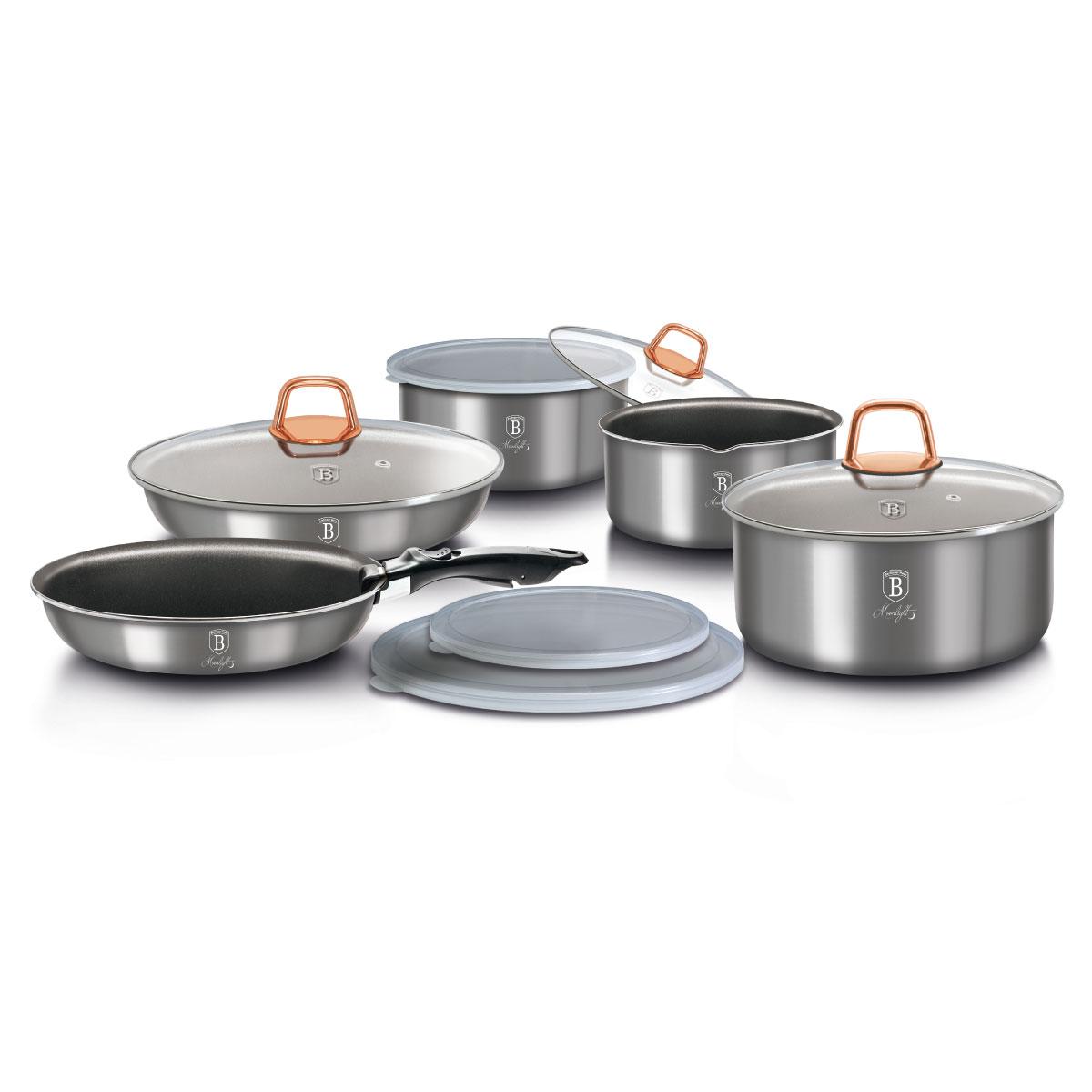 طقم اواني مطبخ 12 قطعة المنيوم صناعة المجر رمادي بيرلينجر هاوس Berlinger Haus 12 Pieces Cookware Set Moonlight Collection