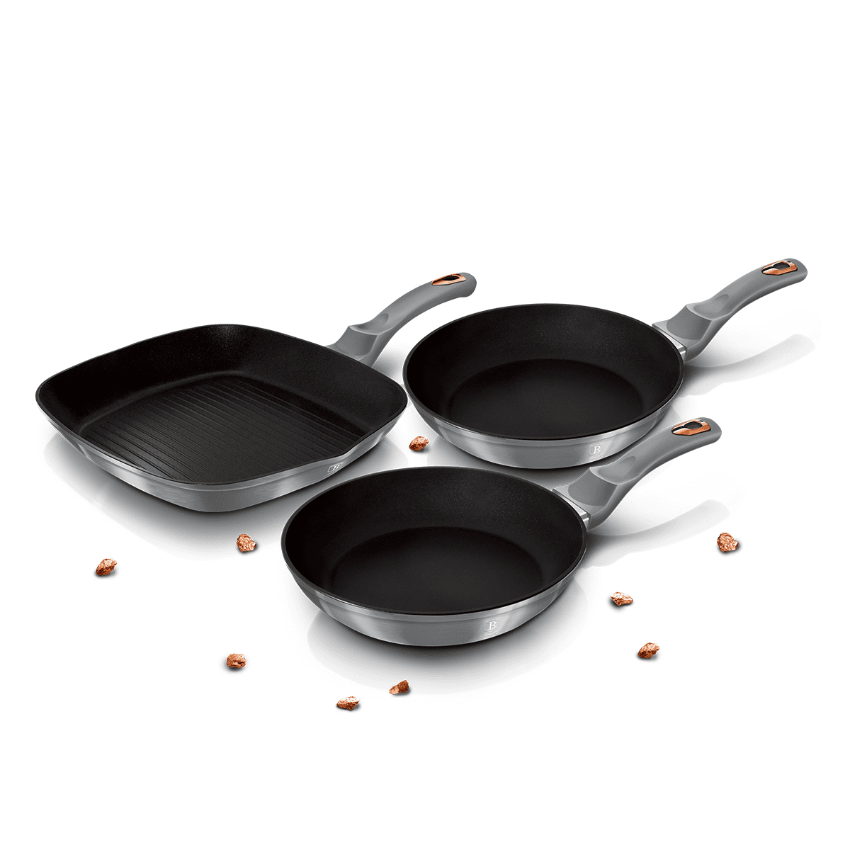 طقم مقلاة المنيوم 3 قطع مقاس 20 / 24 / 28 سم صناعة المجر رمادي    بيرلينجر هاوس Berlinger Haus 3 Piece Frypan Set Moonlight Collection Forged