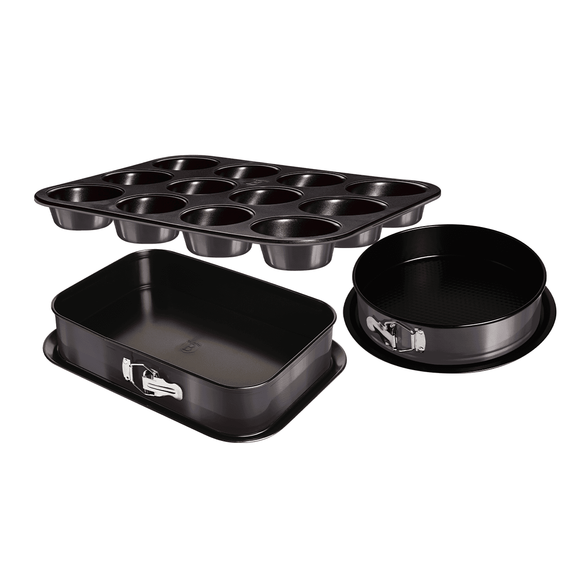 قوالب كيك عدد 3 دائري ومستطيل وكب كيك كربون صلب لون رمادي من بيرلنجر هاوس Berlinger Haus 3 Pieces Springform Set with Muffin Pan