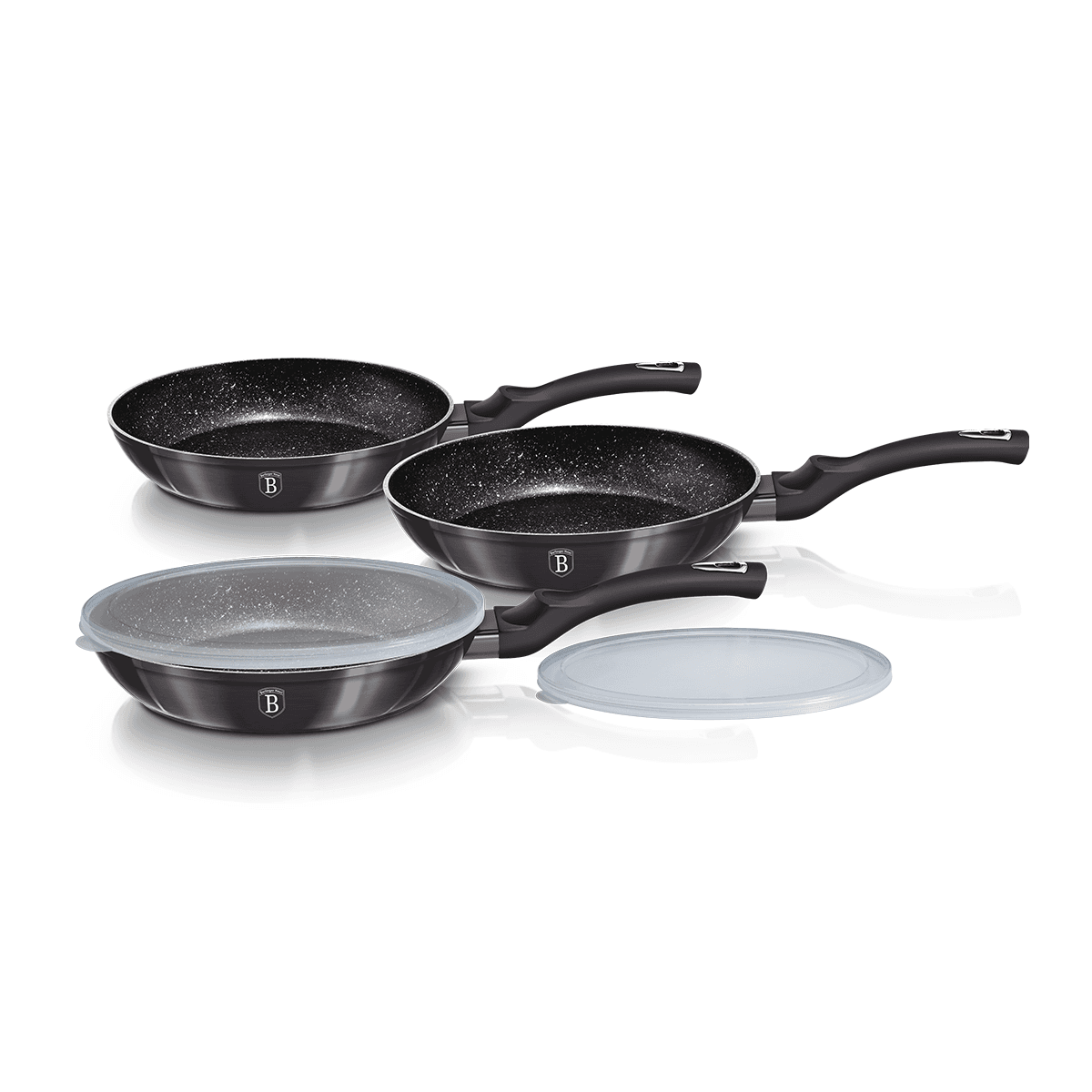 طقم مقلاة المنيوم 5 قطع مقاس 20 / 24 / 28 سم صناعة المجر رمادي بيرلينجر هاوس Berlinger Haus 5 Pieces Round Frypan Set Metallic Line Carbon Pro Collection Forged