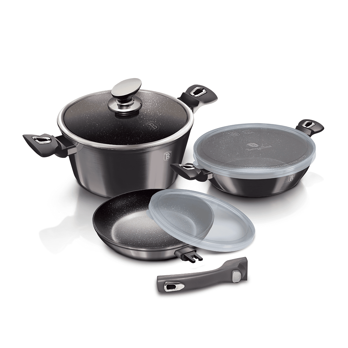 Berlinger Haus 6 Pieces Cookware Set with Detachable Handle Metallic Line Carbon Pro Collection Grey Forged Aluminium