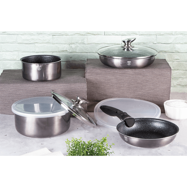 طقم اواني مطبخ 9 قطع المنيوم صناعة المجر رمادي بيرلينجر هاوس Berlinger Haus 9 Pieces Cookware Set Metallic Line Carbon Pro Collection Forged - SW1hZ2U6MTg0MzgyMg==