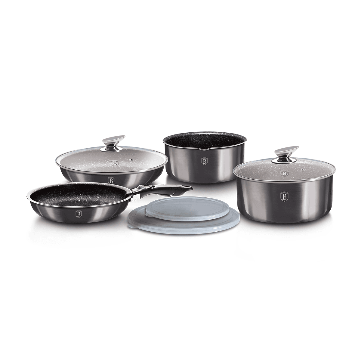 طقم اواني مطبخ 9 قطع المنيوم صناعة المجر رمادي بيرلينجر هاوس Berlinger Haus 9 Pieces Cookware Set Metallic Line Carbon Pro Collection Forged