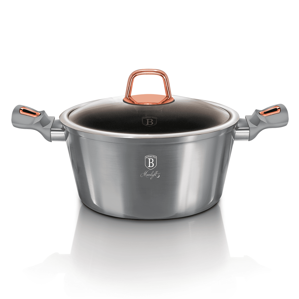 طنجرة المنيوم مع غطاء 20 سم 2.2 لتر صناعة المجر رمادي بيرلينجر هاوس Berlinger Haus Casserole with Lid Moonlight Collection Forged