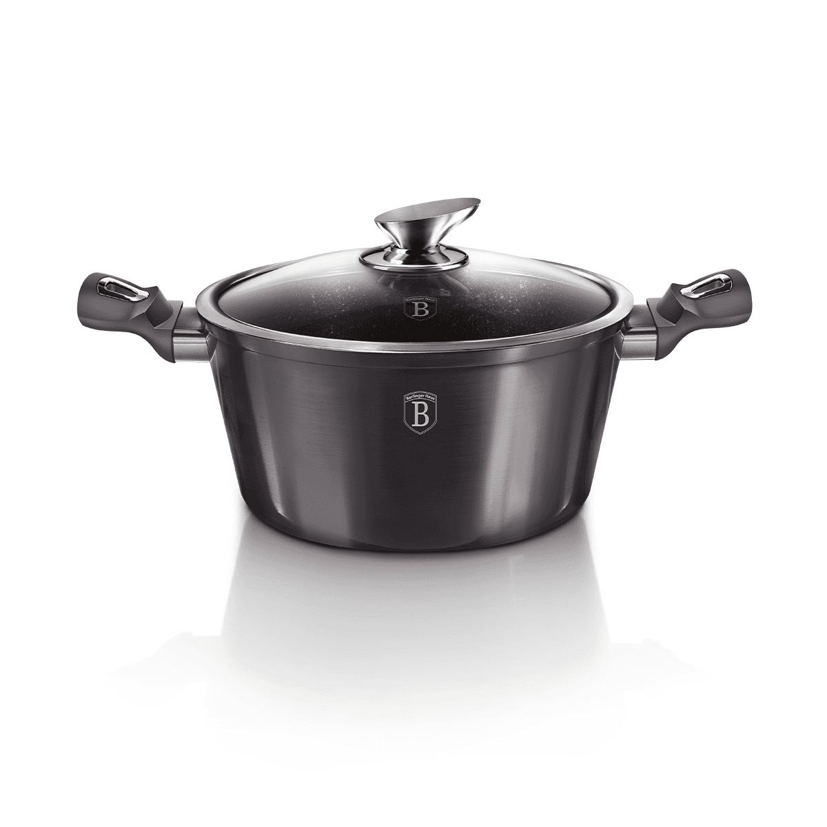 طنجرة المنيوم مع غطاء 24 سم 4.1 لتر صناعة المجر رمادي بيرلينجر هاوس Berlinger Haus Casserole with Lid Metallic Line Carbon Pro Collection Forged