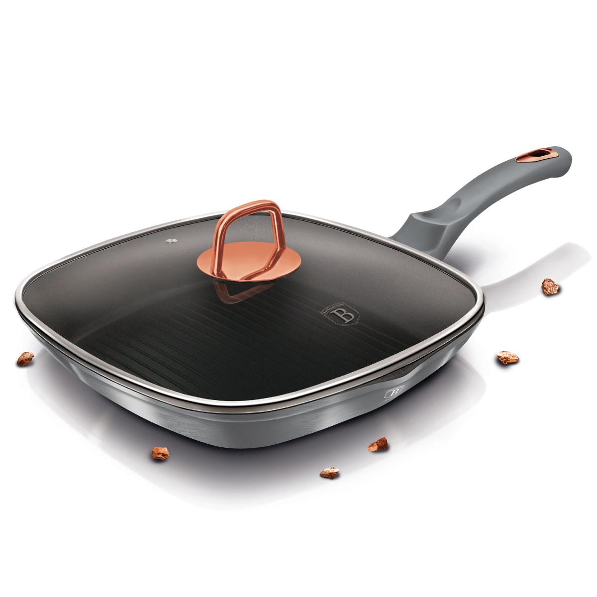 مقلاة شوي مع غطاء المنيوم 28 سم 2,1 لتر صناعة المجر رمادي بيرلينجر هاوس Berlinger Haus Grill Pan with Lid Moonlight Collection Forged