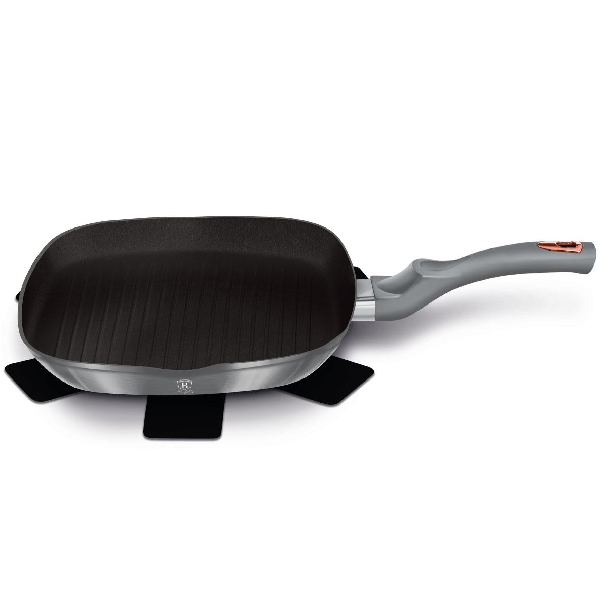 مقلاة شوي مع قاعدة حامية المنيوم 28 سم 2,1 لتر صناعة المجر رمادي بيرلينجر هاوس Berlinger Haus Grill Pan with Protector Moonlight Collection Forged