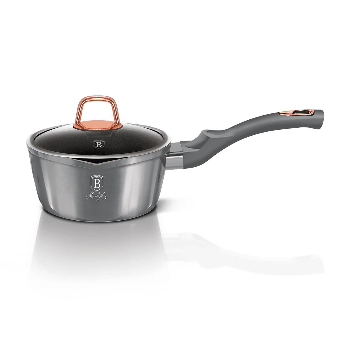 مقلاة عميقة مع غطاء المنيوم 16 سم 1.2 لتر صناعة المجر رمادي بيرلنجر هاوس Berlinger Haus Sauce Pan with Lid Moonlight Collection Forged