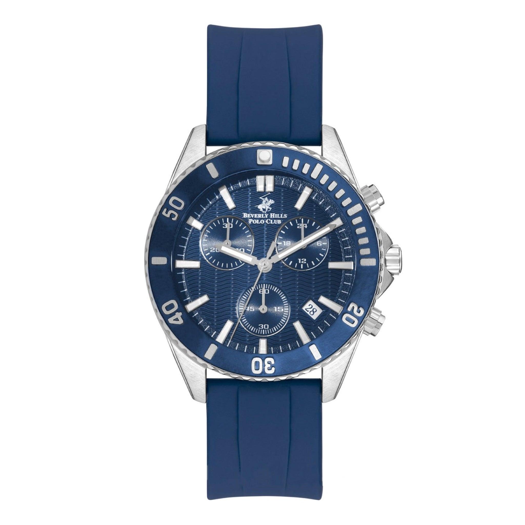 ساعة بيفرلي هيلز بولو كلوب للرجال بحزام سيليكون ازرق كرونوغراف Beverly Hills Polo Club Men Blue Silicone Strap Chronograph Watch - Bp3277x.399