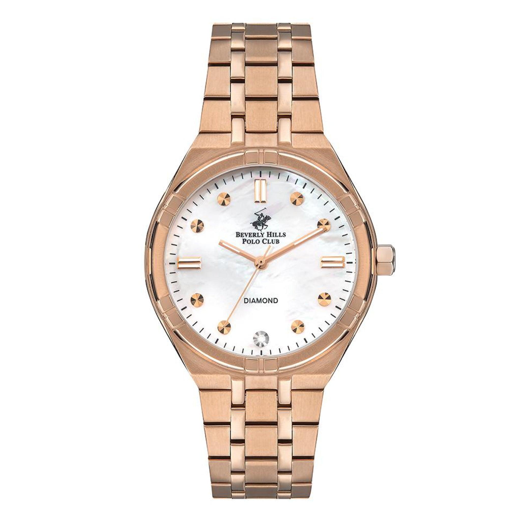 ساعة بيفرلي هيلز بولو كلوب انالوج بمينا أبيض للنساء Beverly Hills Polo Club Women's Analog White Mop Dial Watch - Bp3274x.420