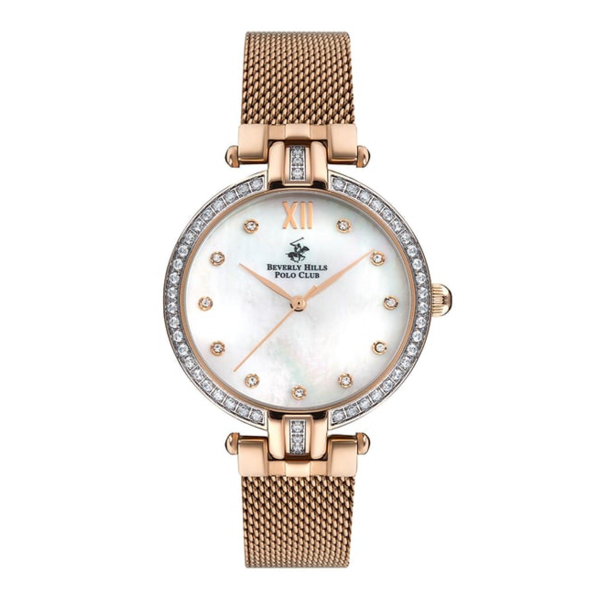 ساعة بيفرلي هيلز بولو كلوب انالوج بمينا ممسحة بيضاء للنساء Beverly Hills Polo Club Women's Analog White Mop Dial Watch €“ Bp3257c.420