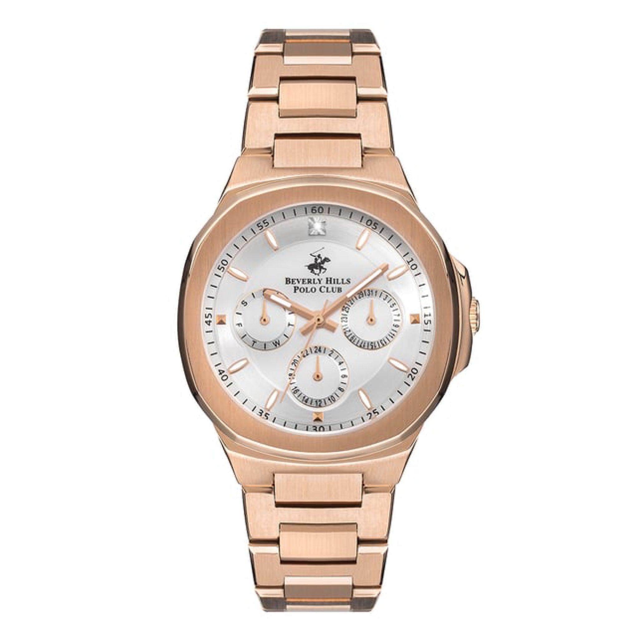 ساعة بيفرلي هيلز بولو كلوب للنساء متعددة الوظائف بمينا فضي Beverly Hills Polo Club Women's Multi Function Silver D.Sunray Dial Watch €“ Bp3275x.430