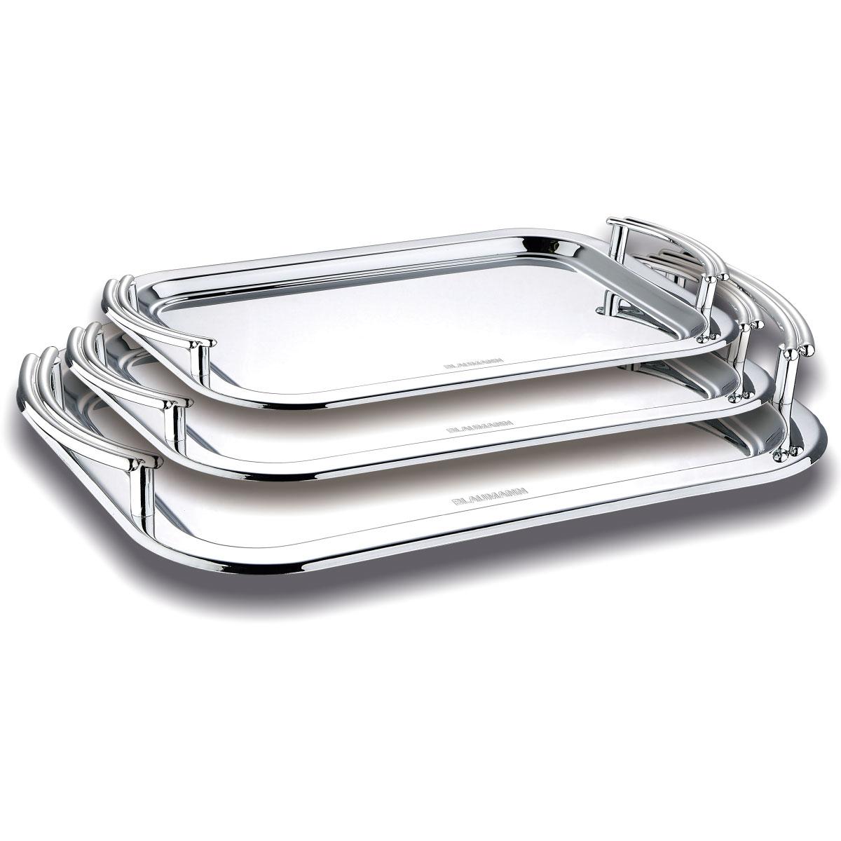 طقم صينية تقديم 45 سم ستانلس ستيل صناعة المجر فضي بلاومان Blaumann Stainless Steel 3 Pieces Tray Set