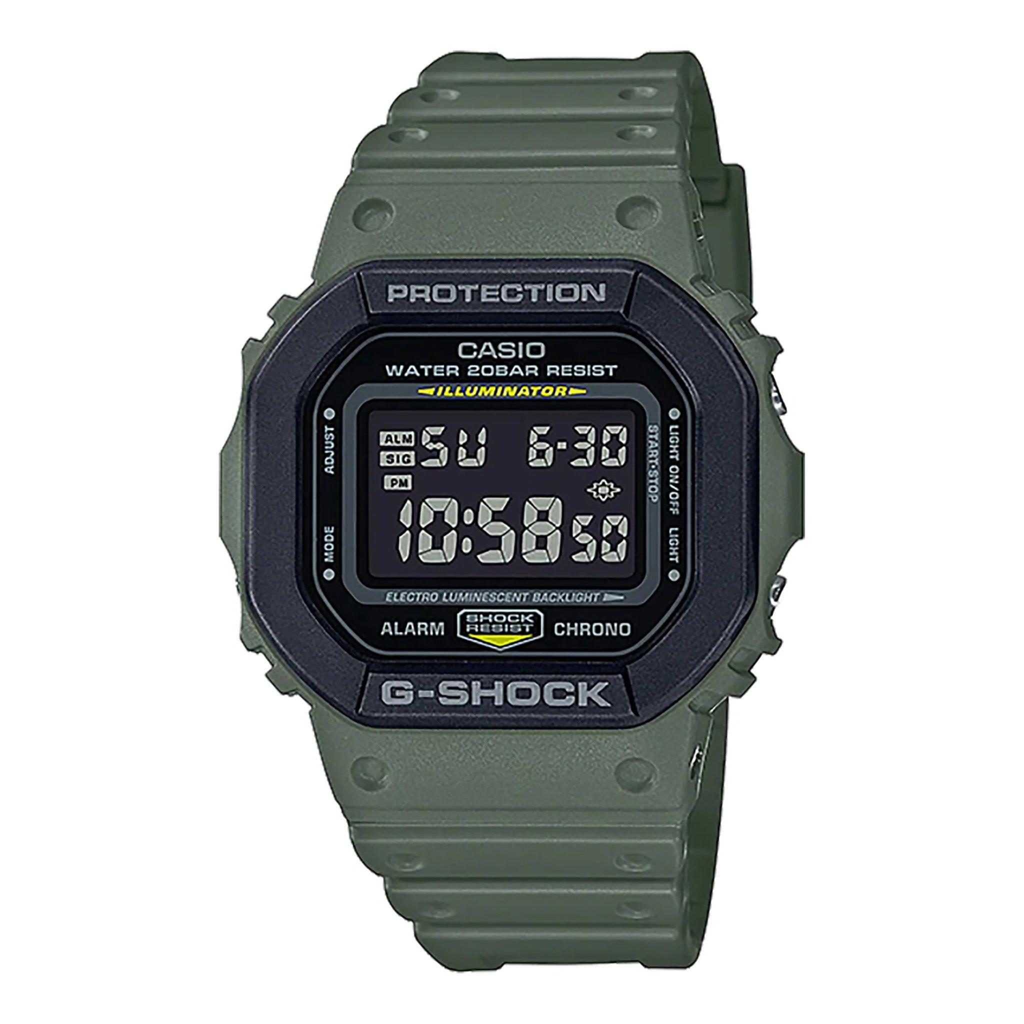 ساعات كاسيو جي شوك رجالية رقمية 43.8 ملم أخضر كوارتز Casio G-Shock Quartz Watch For Men, Digital Dial Resin Band - Dw-5610su-3dr