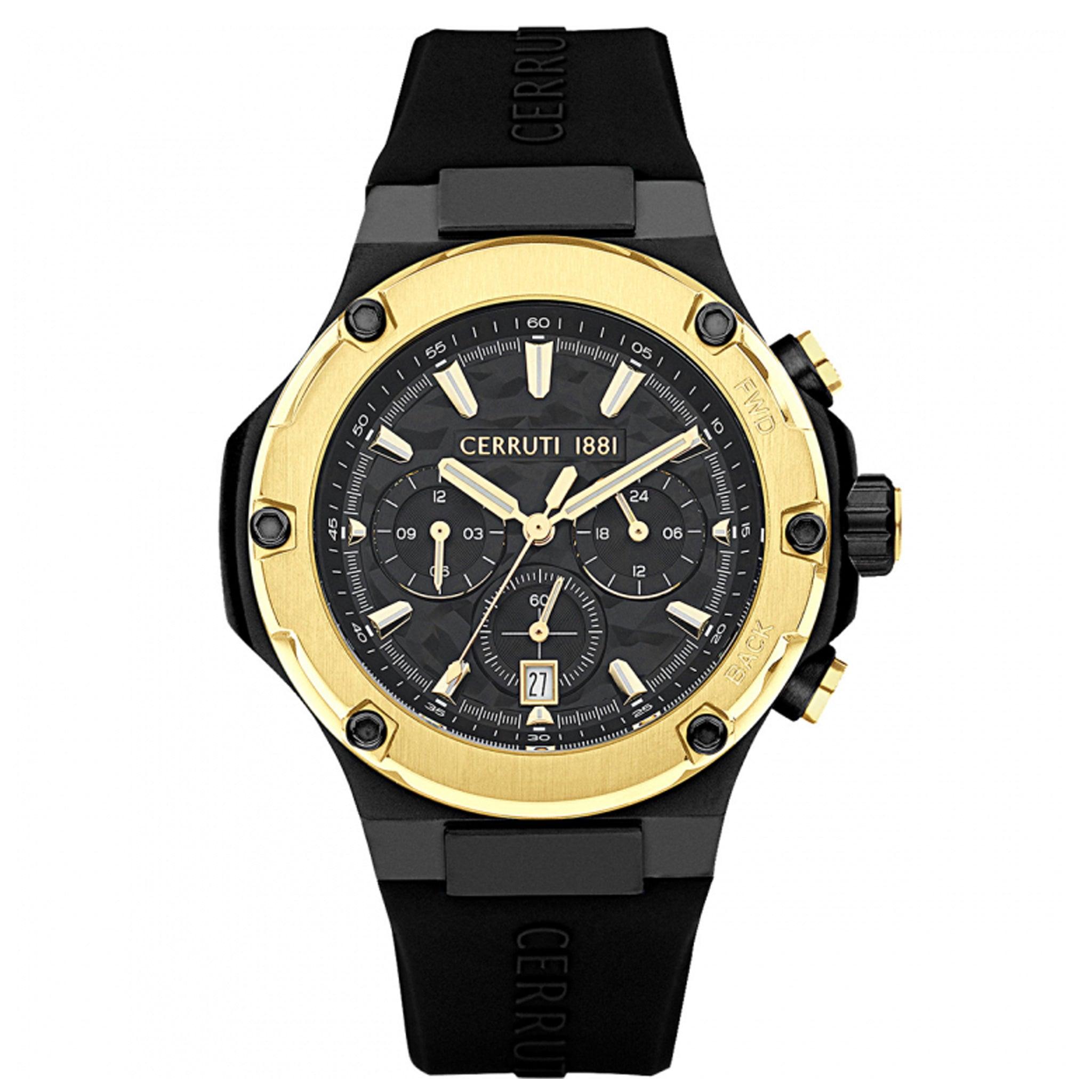 ساعة للرجال سيليكون اسود دهبي شيروتيCerruti 1881 Men's Lucardo Black Silicone Chronograph Watch Ciwgq2224306