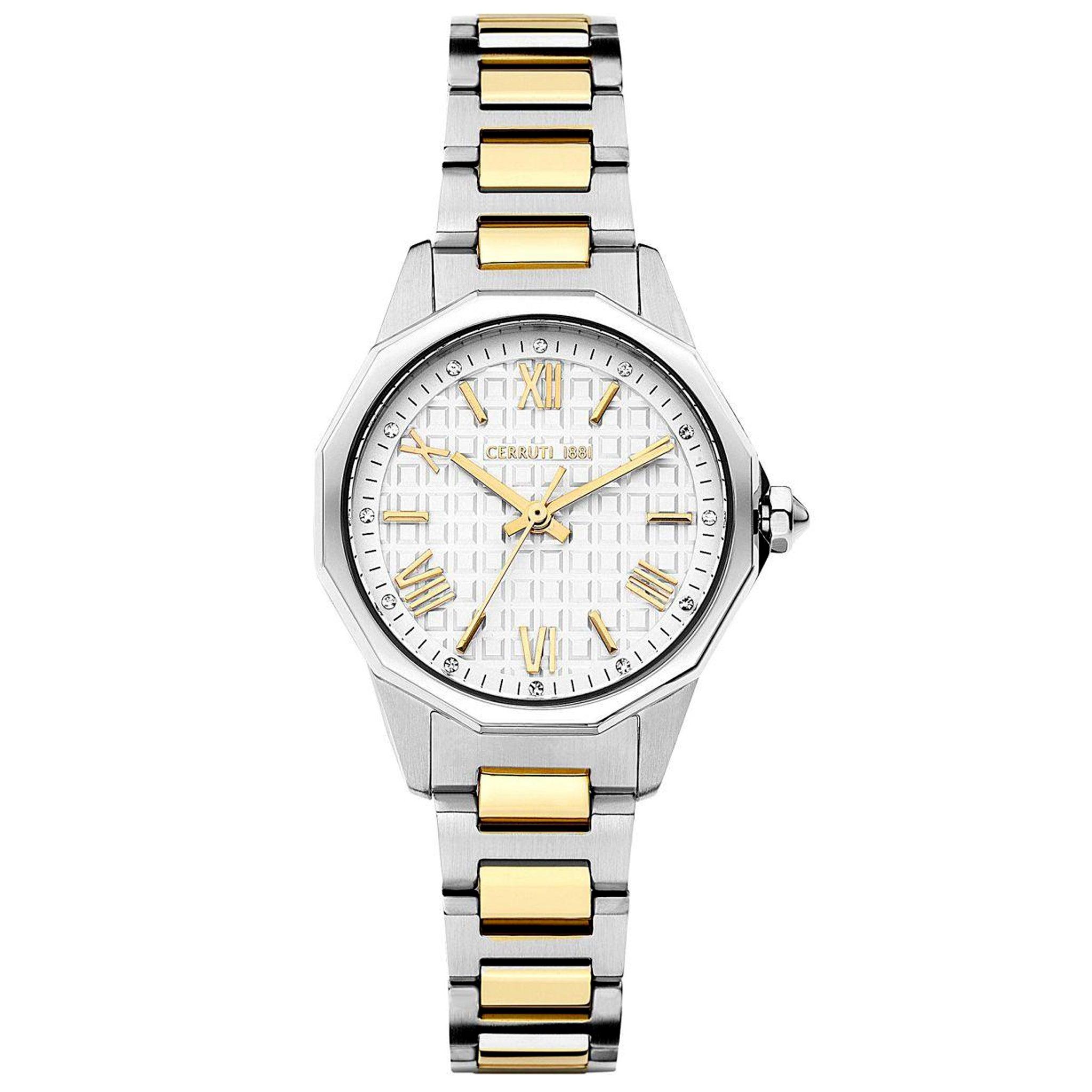 ساعة نسائية ستانلس ستيل فضي دهبي شيروتي Cerruti 1881 Women's Jesina Crystals Two Tone Stainless Steel Brand Watch Ciwlg2206003