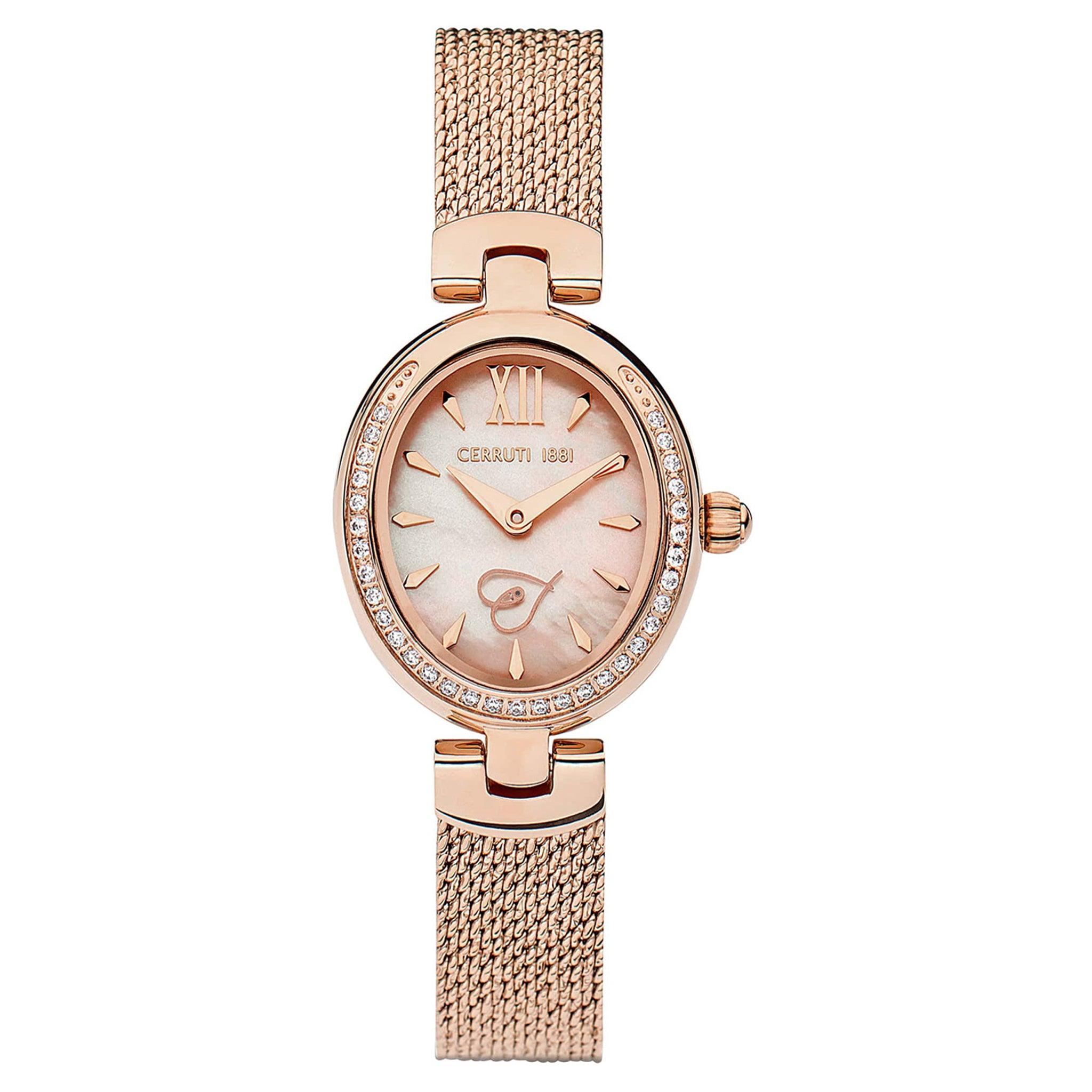 ساعة نسائية ستانلس ستيل دهبي وردي شيروتي Cerruti 1881 Women's Nemi Oval Shape Stainless Steel Analog Watch Ciwlg2206502