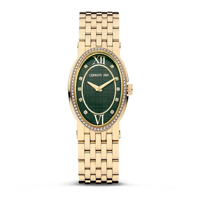 ساعة نسائية ستانلس ستيل دهبي اخضر شيروتي Cerruti 1881 Women's Oval Shape Stainless Steel Analog Wrist Watch Ciwlg2226104 - SW1hZ2U6MTgxODEwOA==