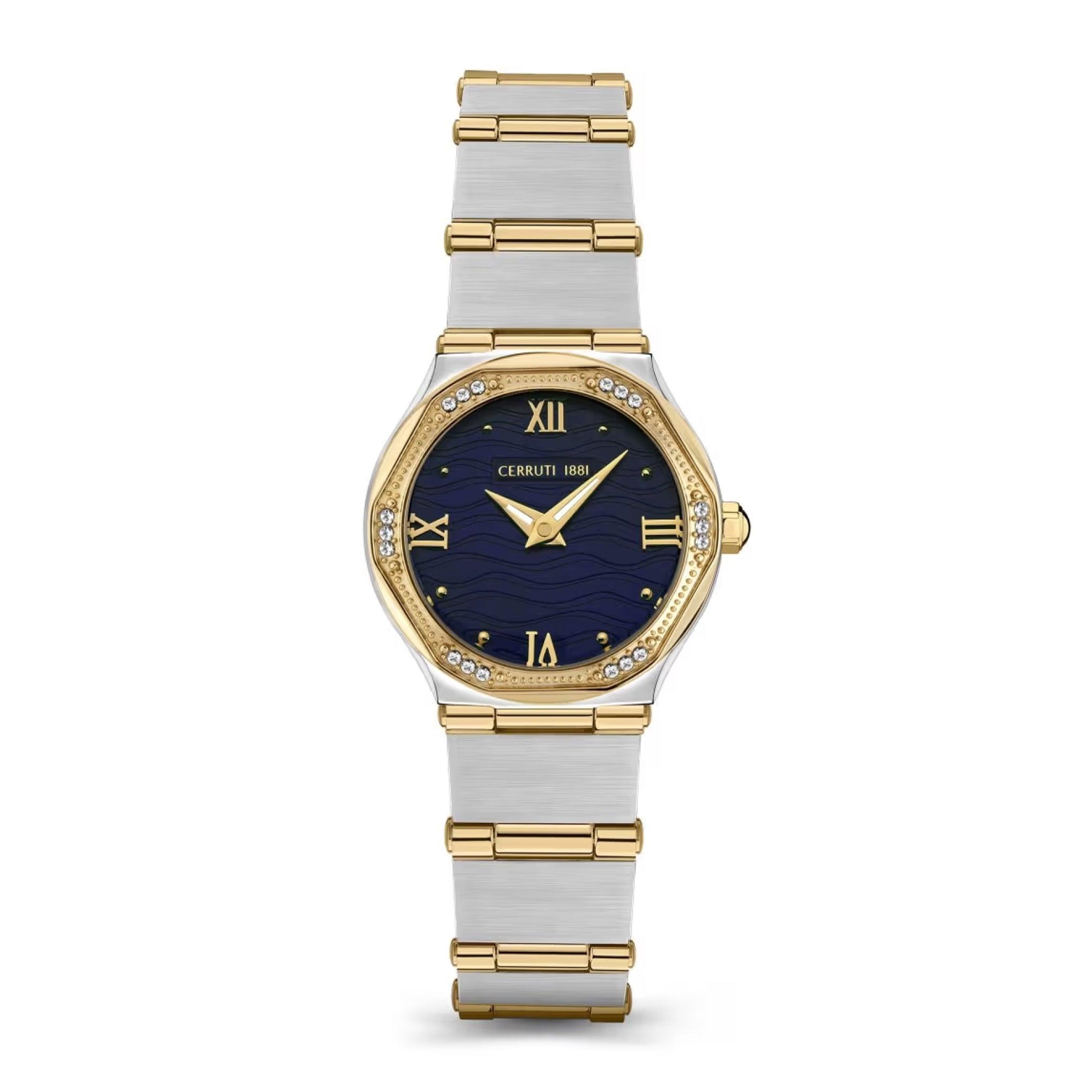 ساعة نسائية ستانلس ستيل فضي اسود شيروتي Cerruti 1881 Women's Rendinara Crystals Two Tone Stainless Steel Watch Ciwlg2117002