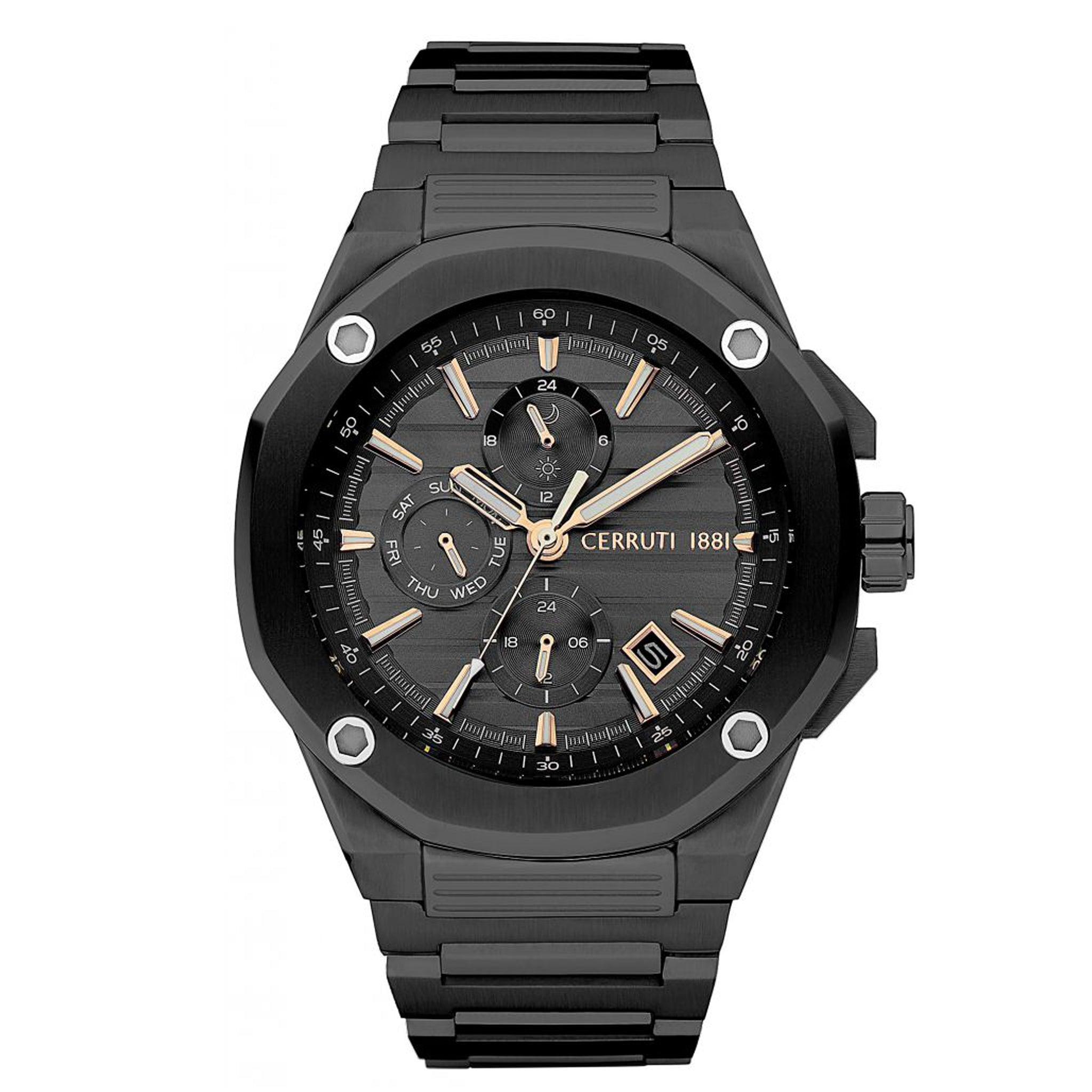 ساعة للرجال ستانلس ستيل اسود شيروتي Cerruti Razzuolo Dual Time Black Stainless Steel Bracelet Ciwgk2206913