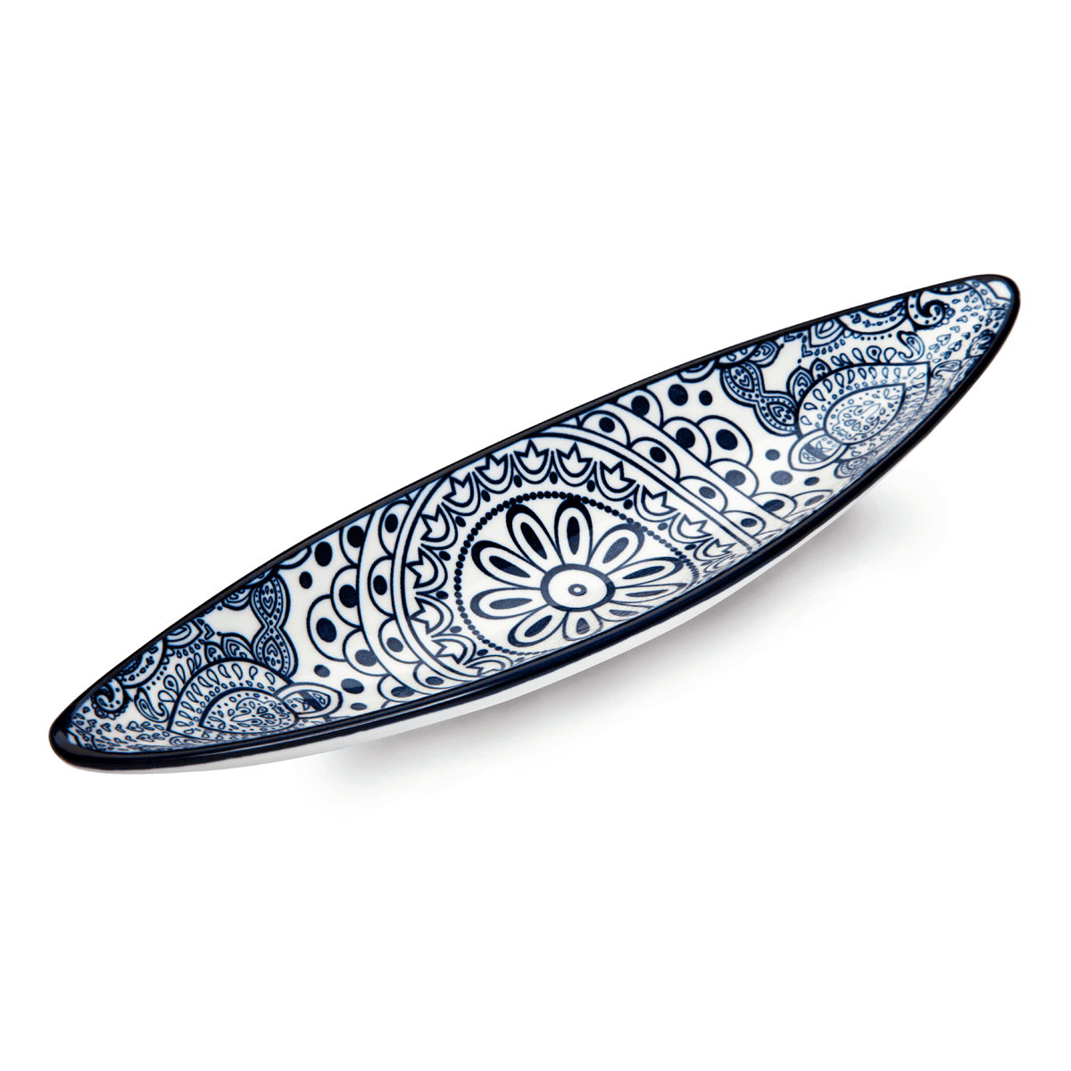 Che Brucia Arabesque Blue Porcelain Boat Shape Dish 23 cm/ 9" Blue Ivory Porcelain