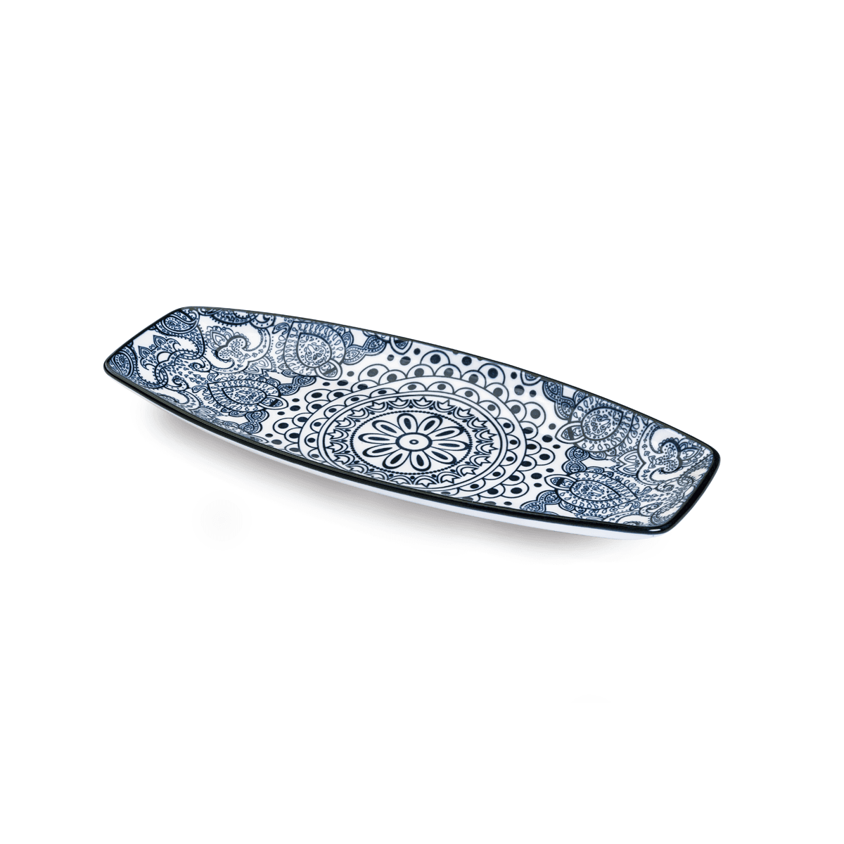 صحن تقديم على شكل قارب 25.5 سم بورسلان أزرق شي بروشي Che Brucia Arabesque Boat Shape Plate