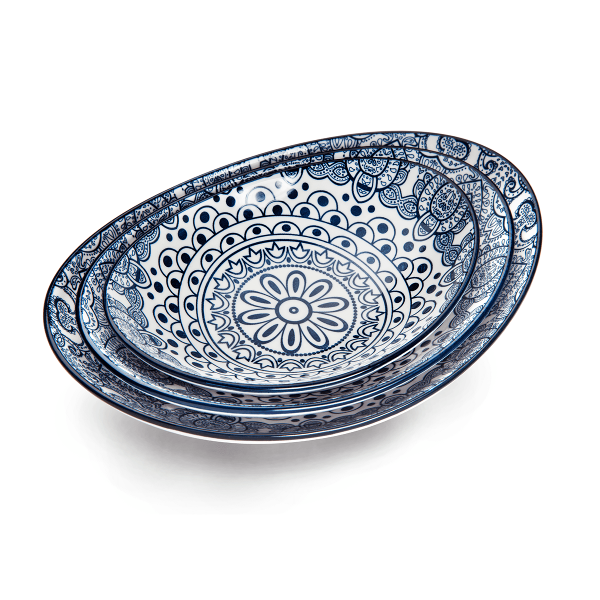 Che Brucia Arabesque Blue Porcelain Oval Bowl 15 cm / 6" Blue Ivory Porcelain