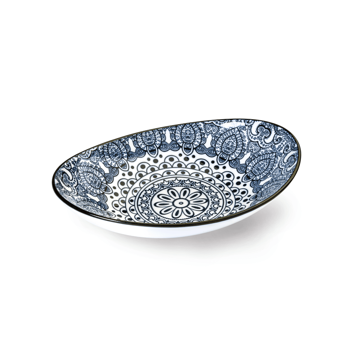 Che Brucia Arabesque Blue Porcelain Oval Bowl 20 cm / 8" Blue Ivory Porcelain