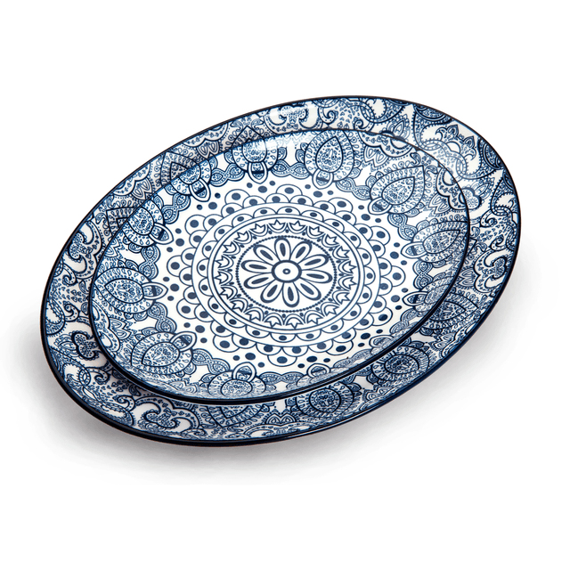 Che Brucia Arabesque Blue Porcelain Oval Plate 20 cm / 8" Blue Ivory Porcelain - SW1hZ2U6MTg0NDU5OQ==