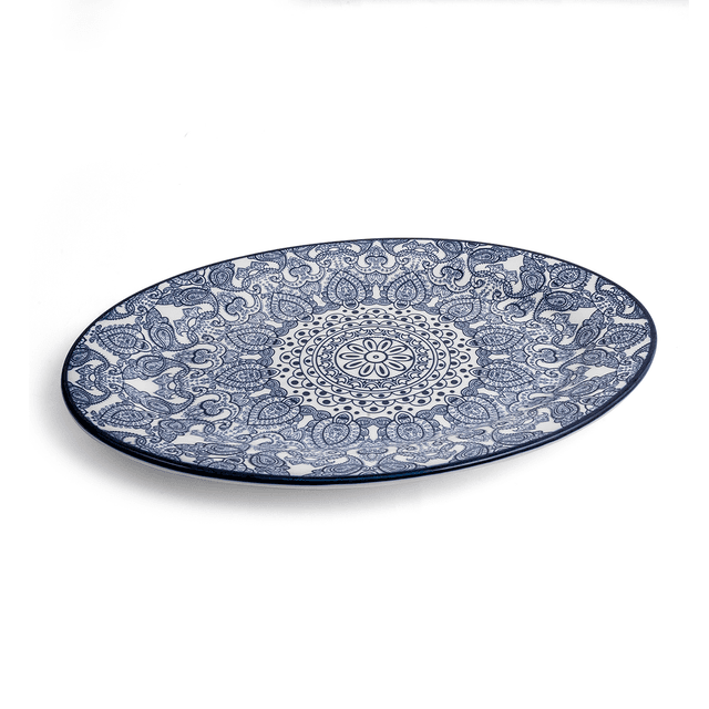 Che Brucia Arabesque Blue Porcelain Oval Plate 35 cm / 14" Blue Ivory Porcelain - SW1hZ2U6MTg0NDc1MA==