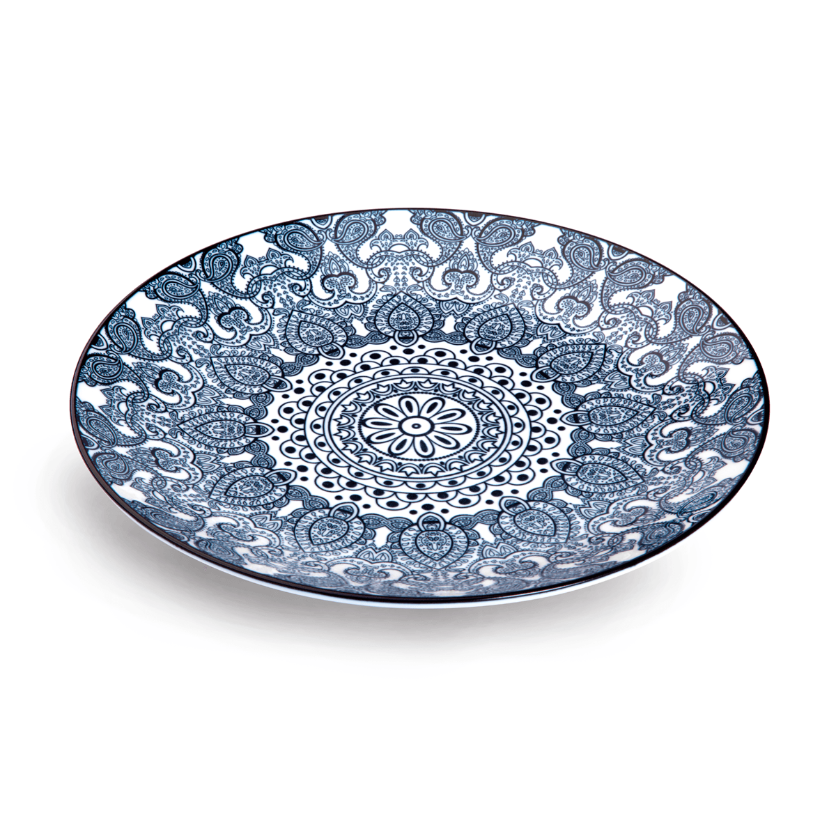 Che Brucia Arabesque Blue Porcelain Round Plate 25.4 cm / 11" Blue Ivory Porcelain
