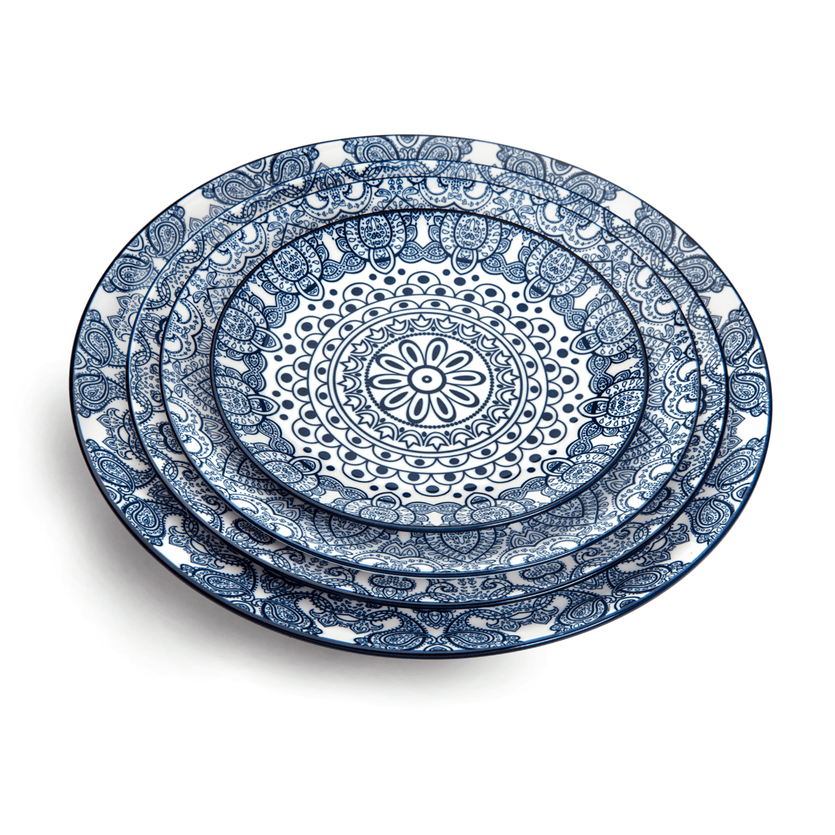 Che Brucia Arabesque Blue Porcelain Round Plate 6.5" Blue Ivory Porcelain