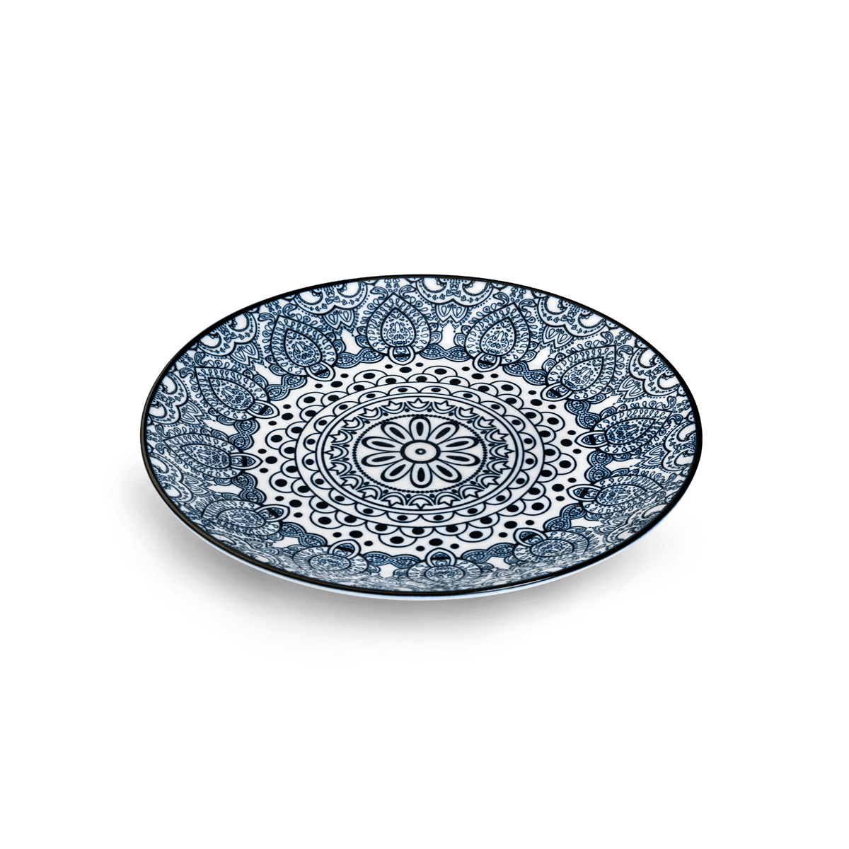 Che Brucia Arabesque Blue Porcelain Round Plate 8" Blue Ivory Porcelain
