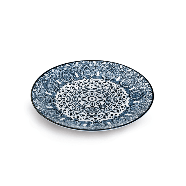 Che Brucia Arabesque Blue Porcelain Round Plate 8" Blue Ivory Porcelain - SW1hZ2U6MTg0NDU0OA==