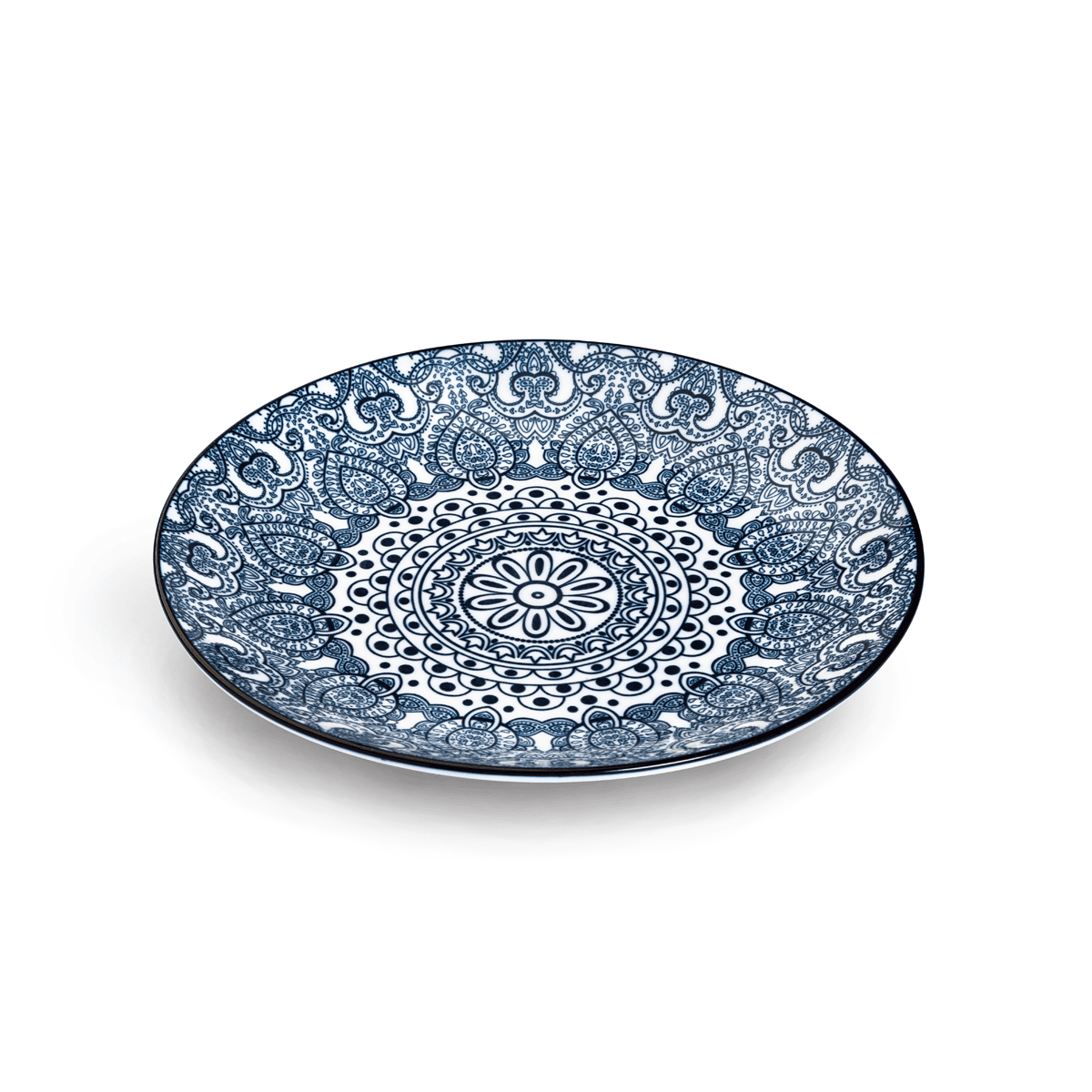 Che Brucia Arabesque Blue Porcelain Round Plate 9" Blue Ivory Porcelain