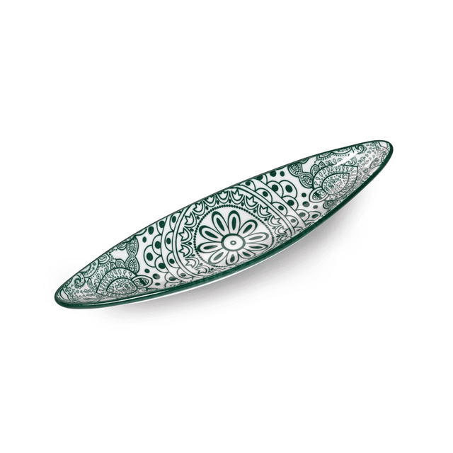 Che Brucia Arabesque Green Porcelain Boat Shape Dish 23.1 cm / 9" Green White Porcelain - SW1hZ2U6MTg0NDcwMg==