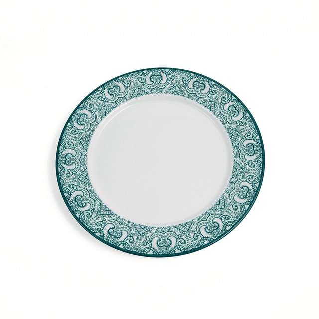 Che Brucia Arabesque Green Porcelain Flat Plate 22.5 cm / 9 " Green White Porcelain - SW1hZ2U6MTg0NDc5Ng==