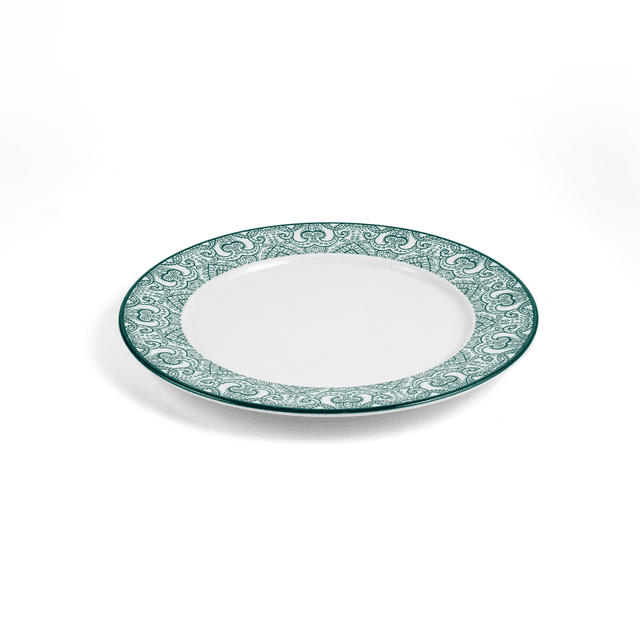 Che Brucia Arabesque Green Porcelain Flat Plate 22.5 cm / 9 " Green White Porcelain - SW1hZ2U6MTg0NDc5NA==