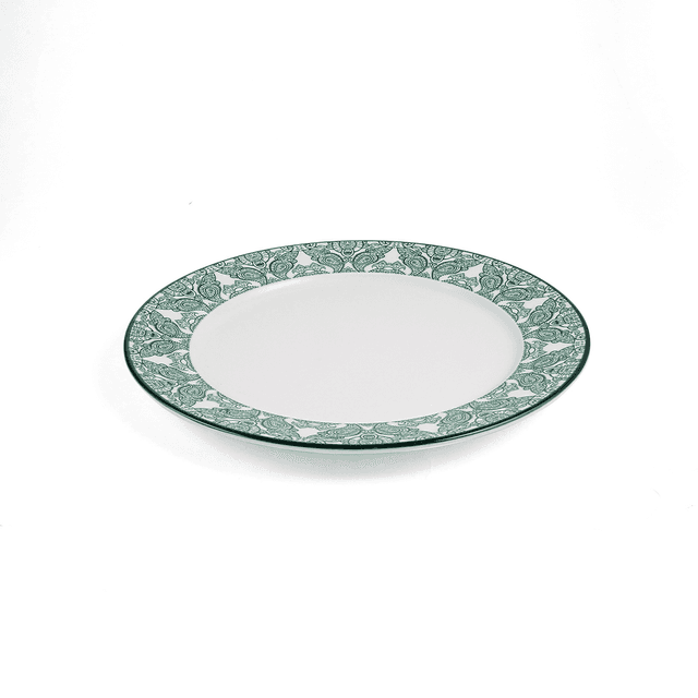 Che Brucia Arabesque Green Porcelain Flat Plate 30 cm / 12" Green White Porcelain - SW1hZ2U6MTg0NDc5OQ==