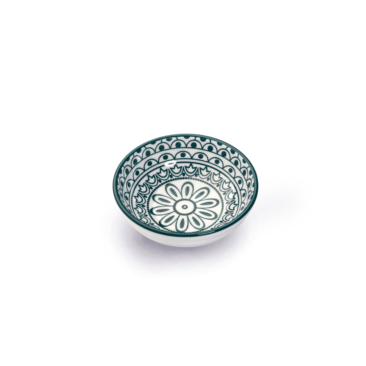 Che Brucia Arabesque Green Porcelain Round Dish 8 cm / 3" Green White Porcelain