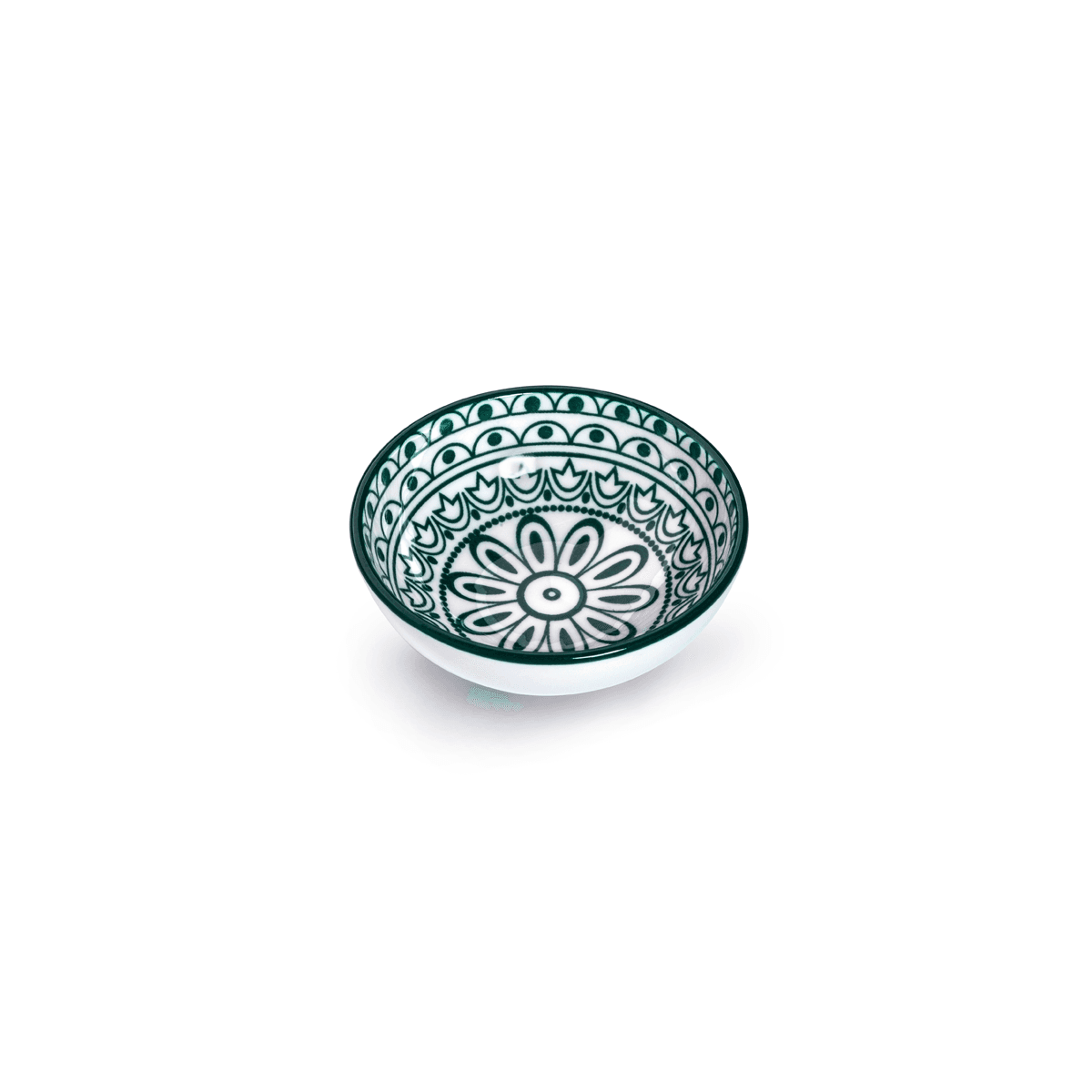 Che Brucia Arabesque Green Porcelain Round Dish 9 cm / 3.5" Green White Porcelain