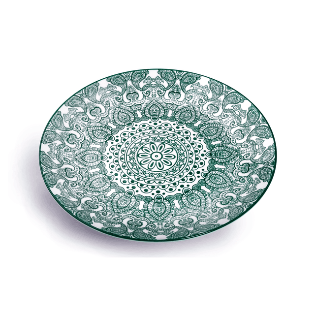 Che Brucia Arabesque Green Porcelain Round Plate 25.4 cm / 11" Green White Porcelain - SW1hZ2U6MTg0NDY4Mg==