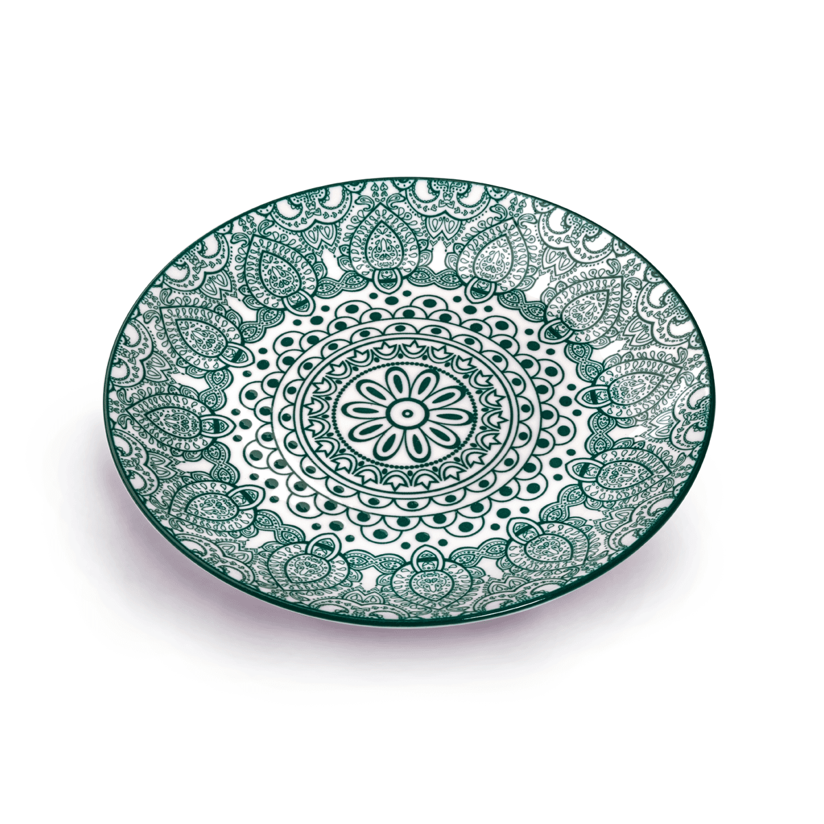 Che Brucia Arabesque Green Porcelain Round Plate 8" Ivory Green Porcelain