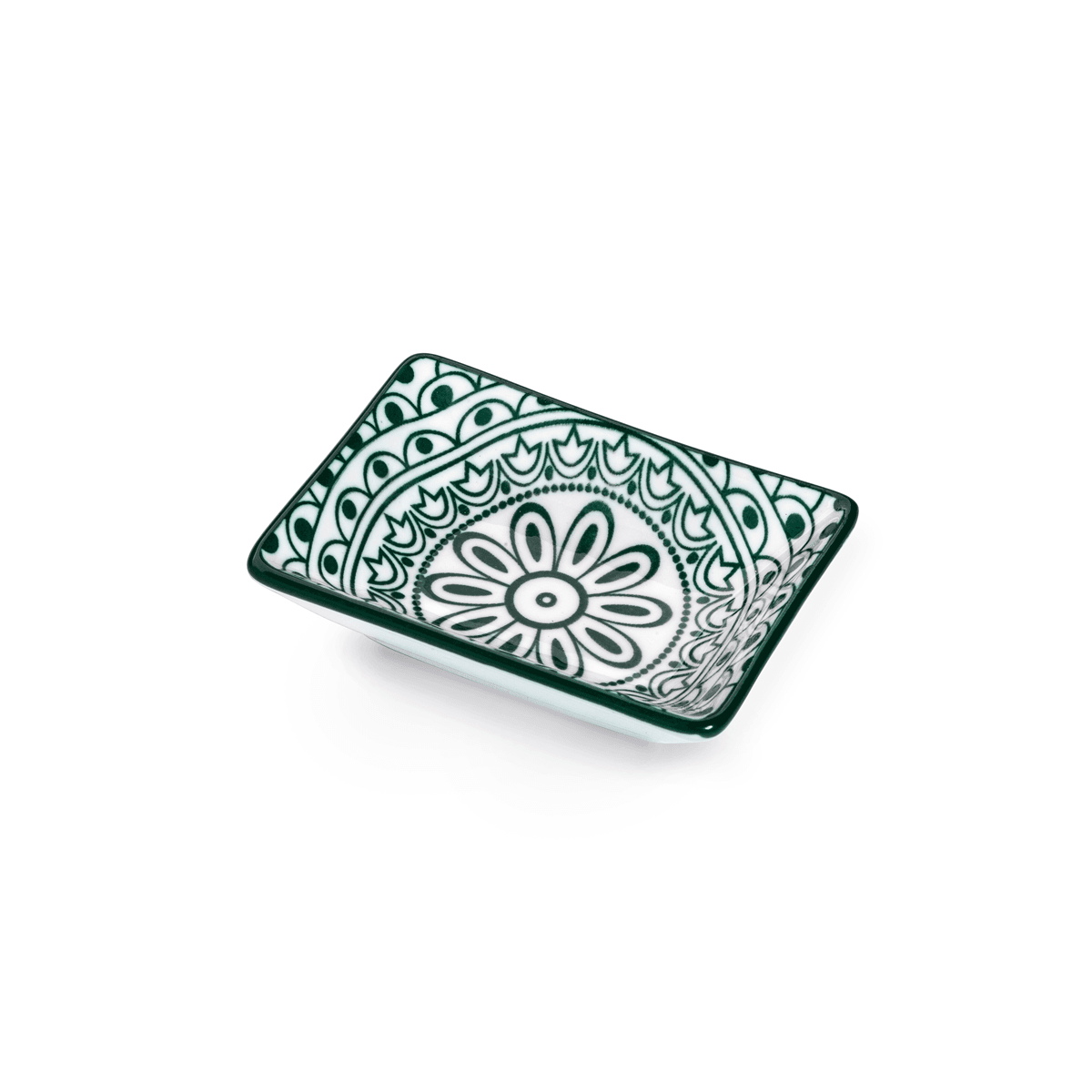 Che Brucia Arabesque Green Porcelain Small Rectangular Dish 8.5 cm /3.4" Green White Porcelain