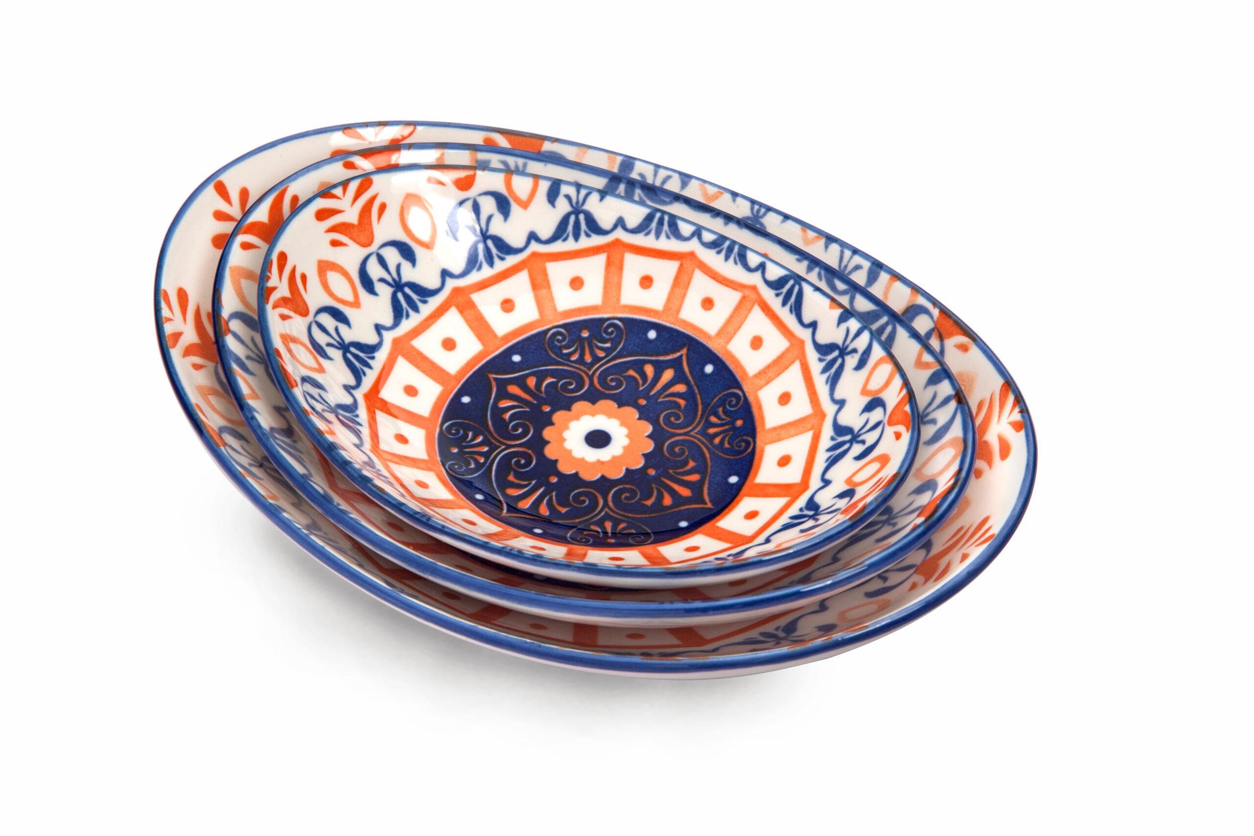 Che Brucia Henna Porcelain Oval Bowl 15 cm / 6" Ivory Orange Blue Porcelain