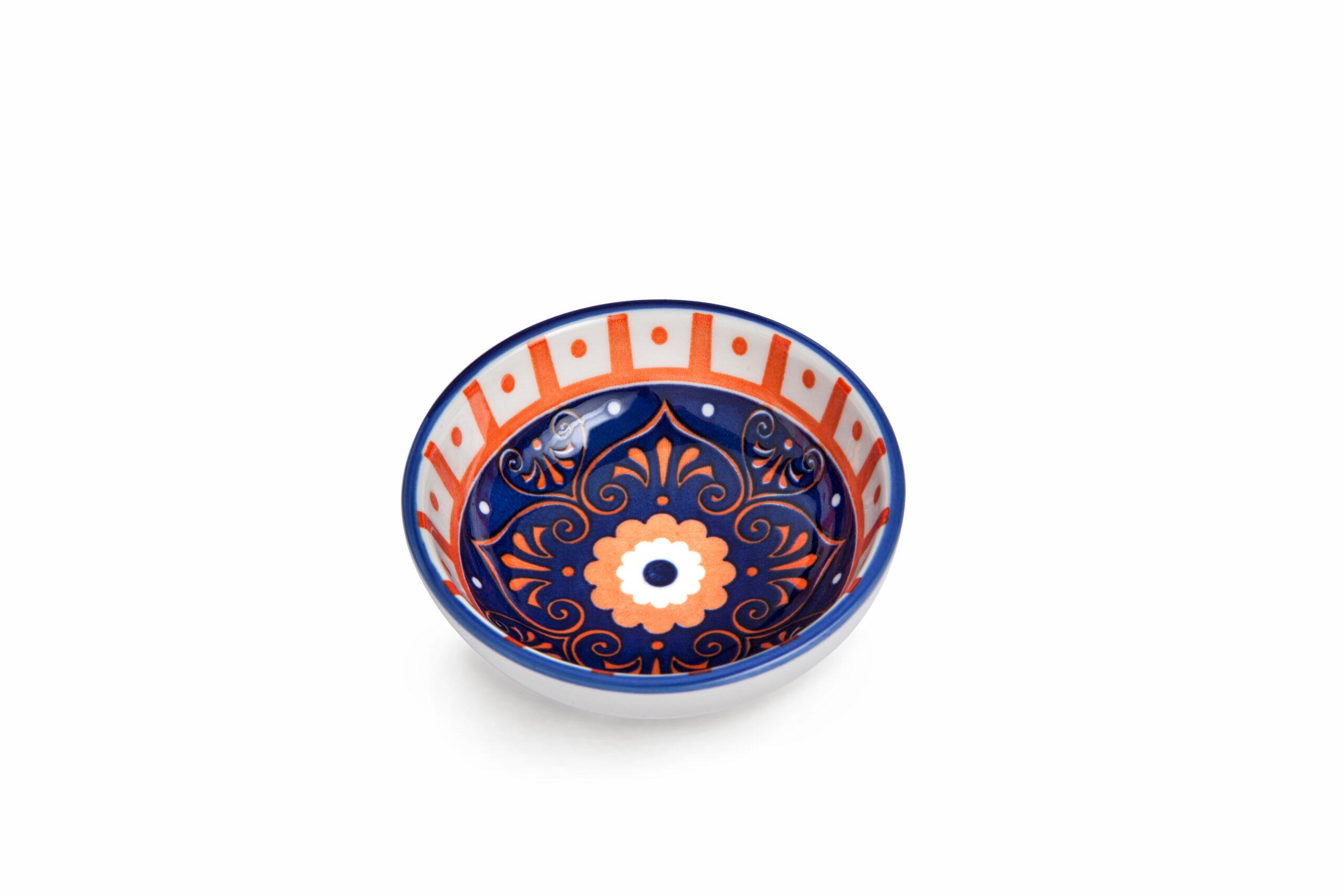 Che Brucia Henna Porcelain Round Dish 8 cm / 3" Ivory Orange Blue Porcelain