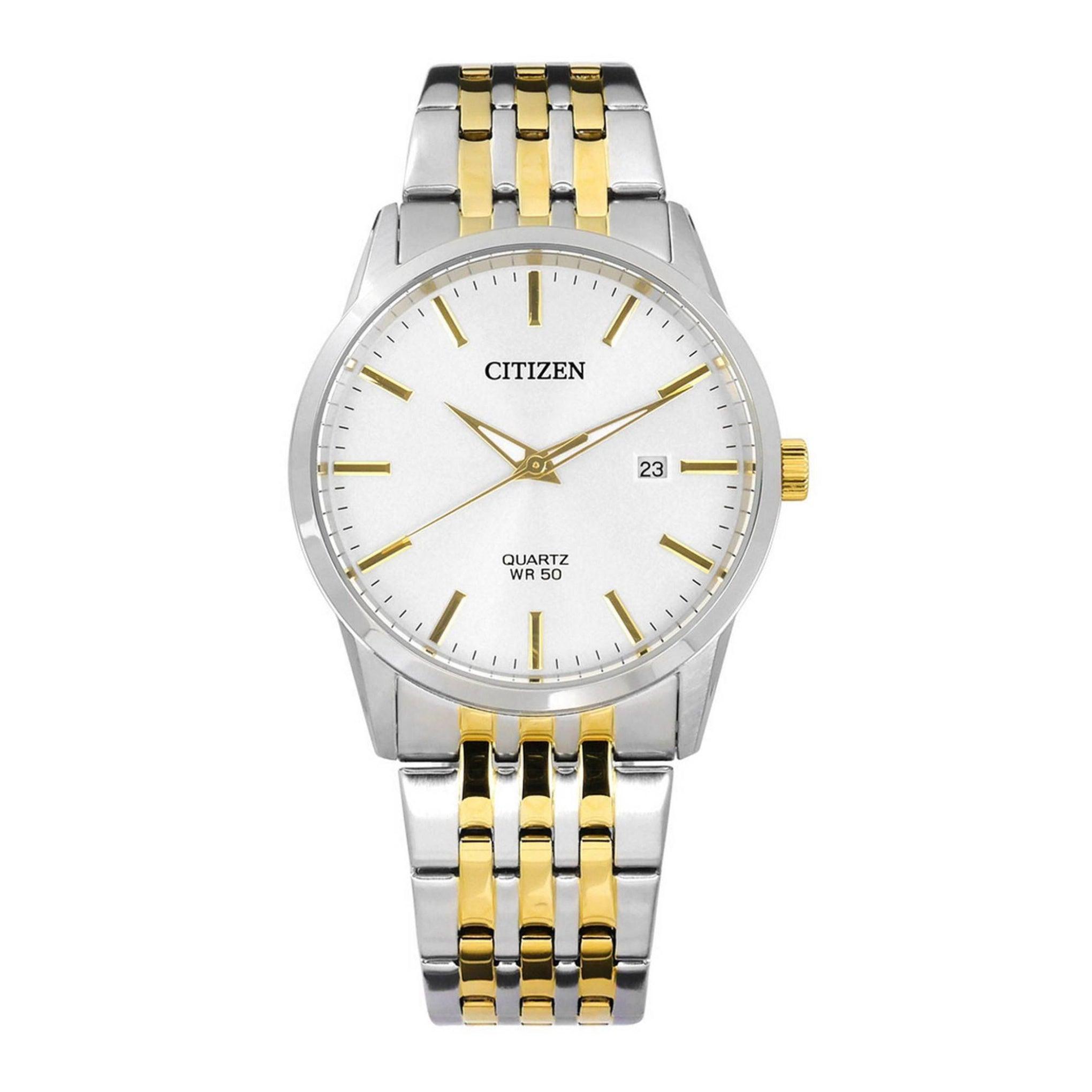 ساعة للرجال ستانلس ستيل فضي دهبي سيتزن Citizen Champagne Dial Two Tone Stainless Steel Quartz Bi5006-81p Men's Watch