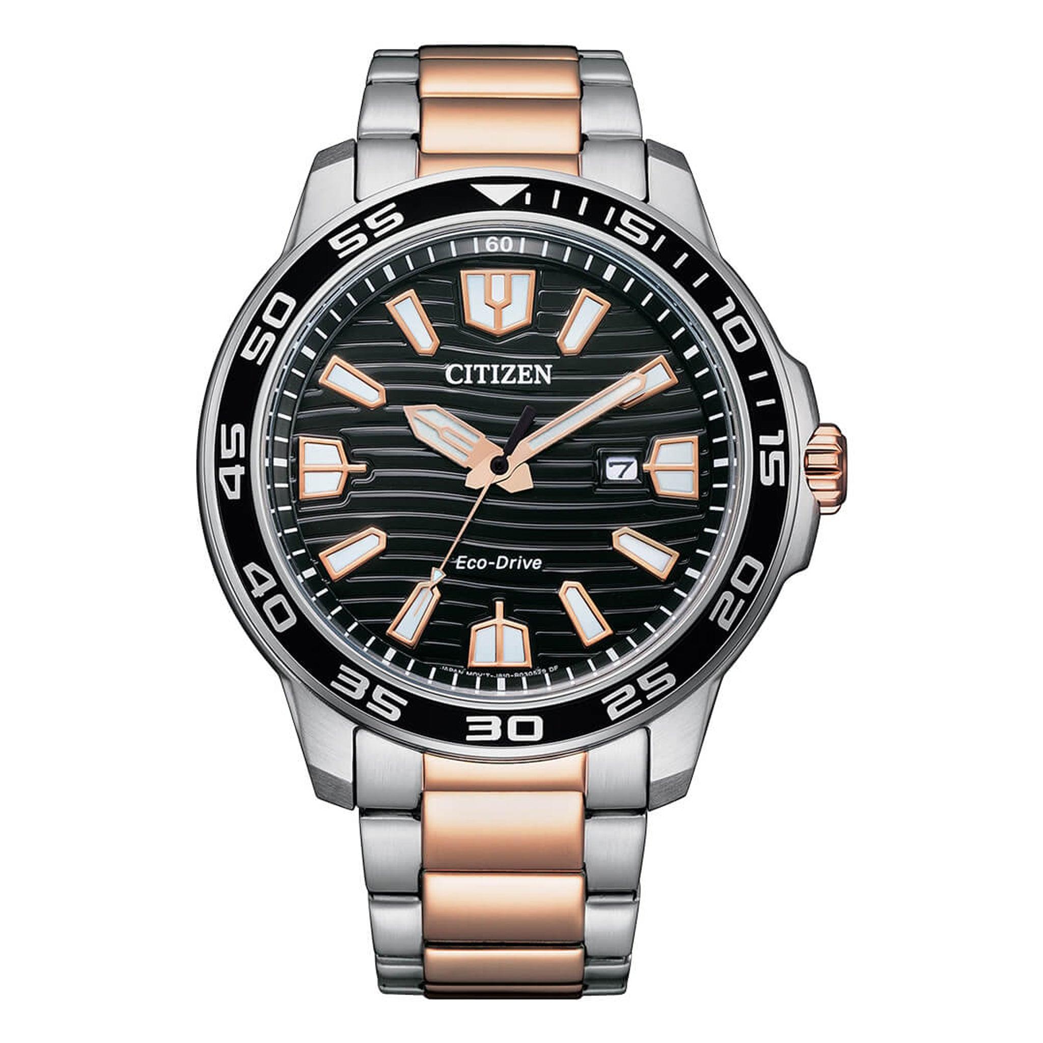 ساعة للرجال دهبي فضي سيتيزن Citizen Men's Eco-Drive Black Dial Watch -Aw1524-84e