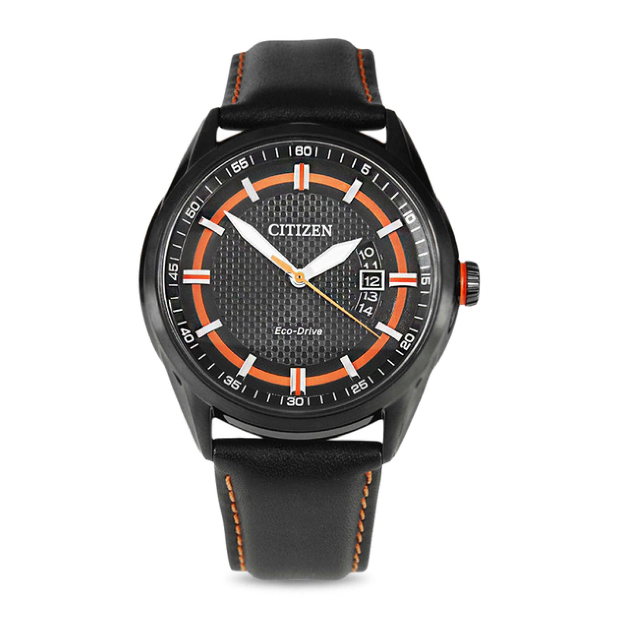 ساعة للرجال جلد اسود سيتزن Citizen Men's Eco Drive Black Leather Aw1184-13e